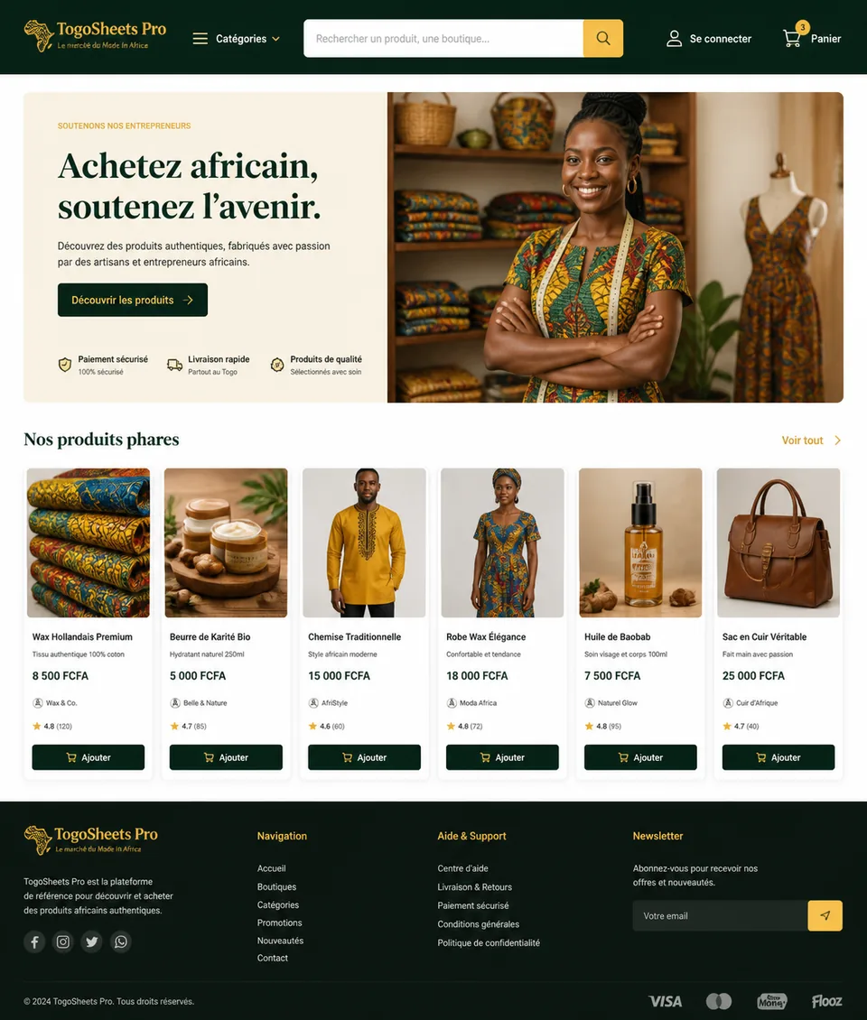 TogoSheets Pro — marketplace des boutiques en ligne togolaises